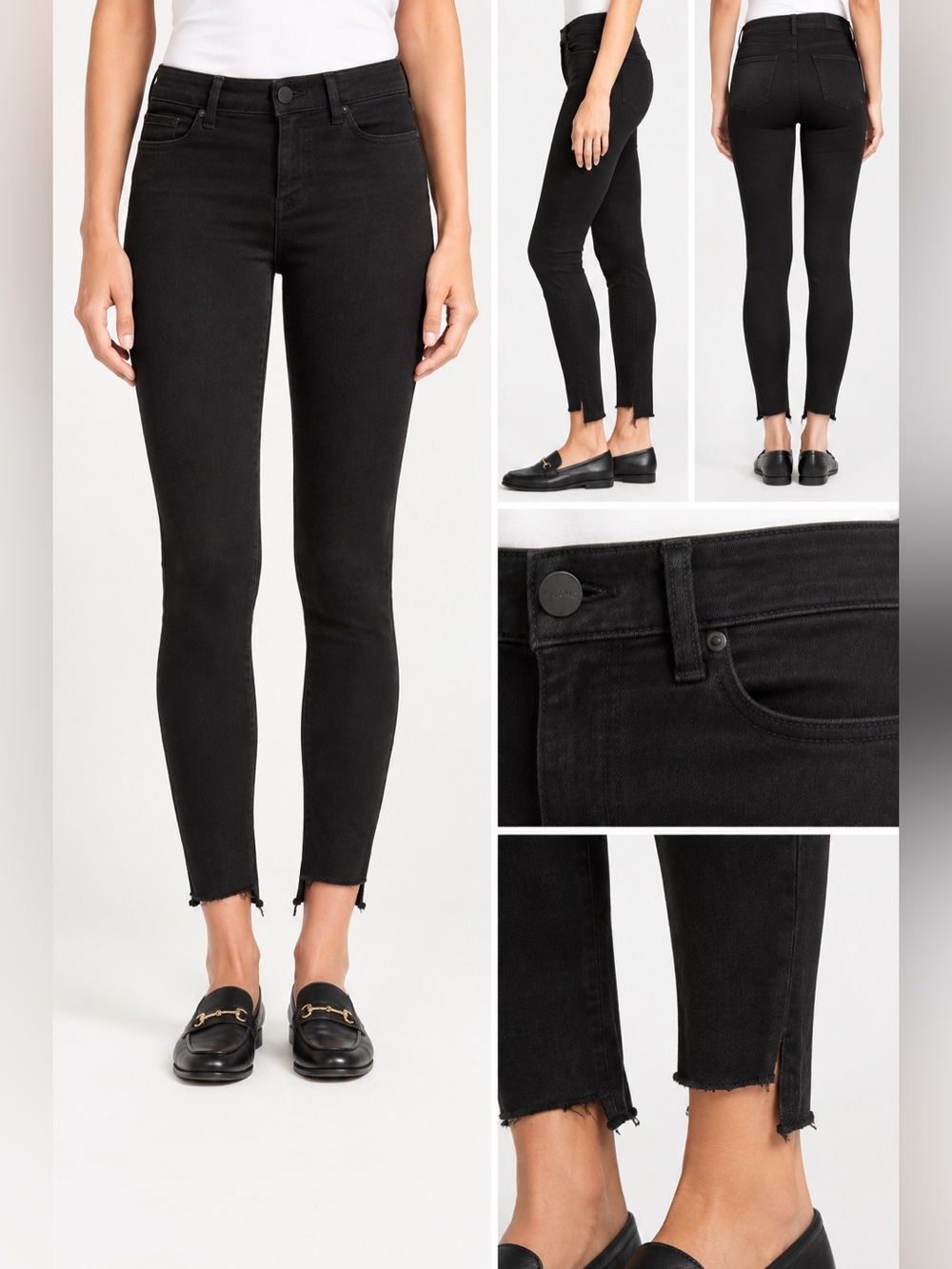 FRAME Denim‎ Le Skinny de Jeanne Raw Stagger Hem Jeans in Black Film Noir Sz 26
